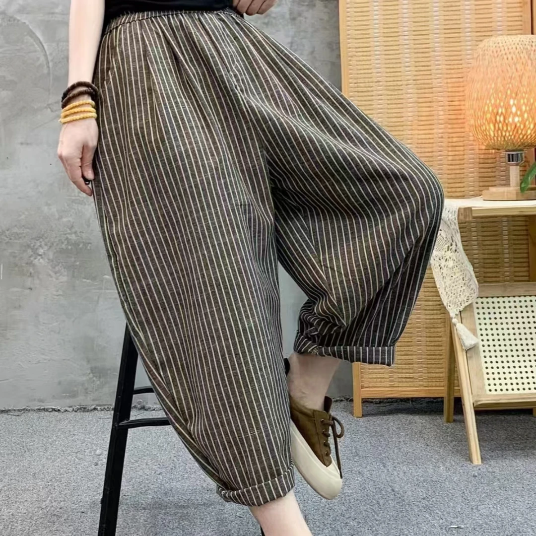 2025新款宽松潮流垂感条纹休闲洋气时尚哈伦裤百搭