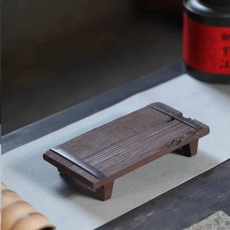 绪空 宜兴紫砂仿木茶盘茶托干泡台桌面摆件仿真木纹小桌子茶杯垫