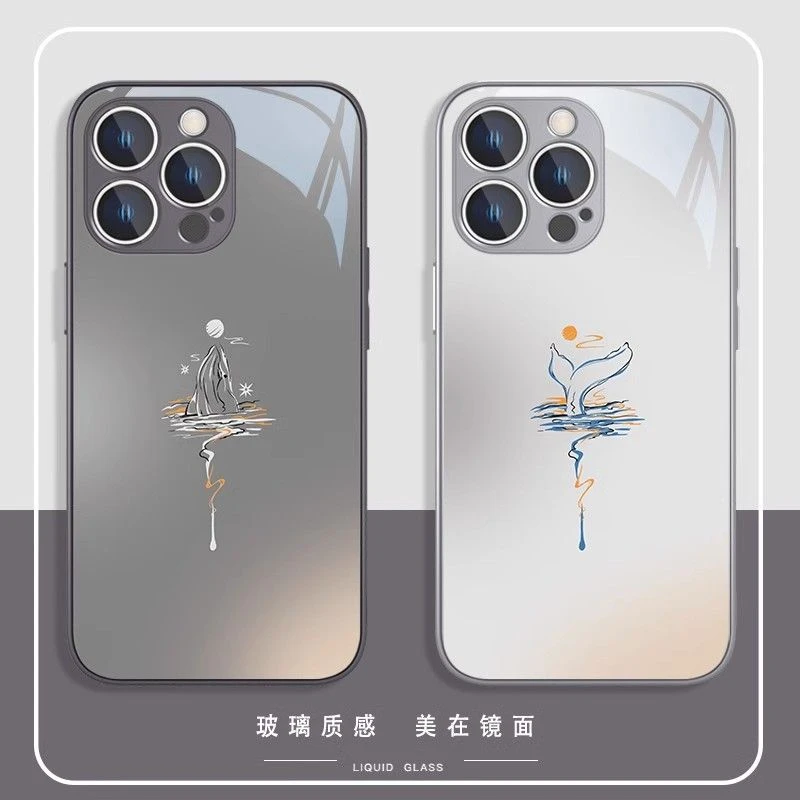 鲸鱼苹果15/华为/小米/OPPO/VIVO手机壳14网红13新款12玻璃保护套