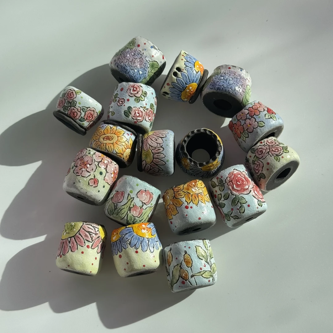 创意釉烧手捏手绘多肉拇指盆花卉主题复古多肉花盆内口1.7cm左右