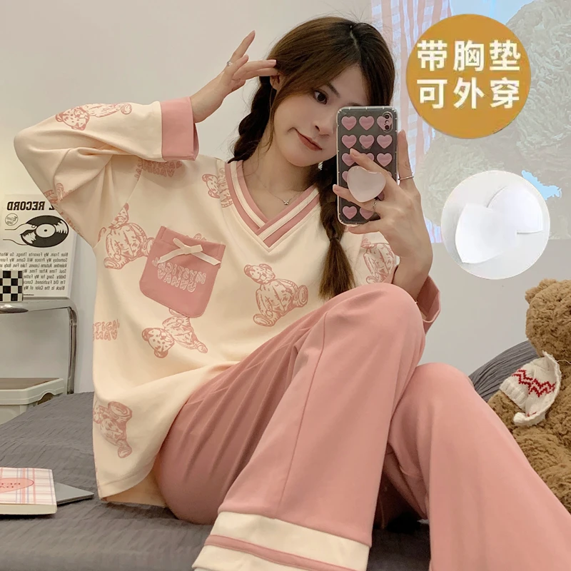 2025新款睡衣女春秋季棉质长袖套装网红高颜值秋冬可外出穿家居服