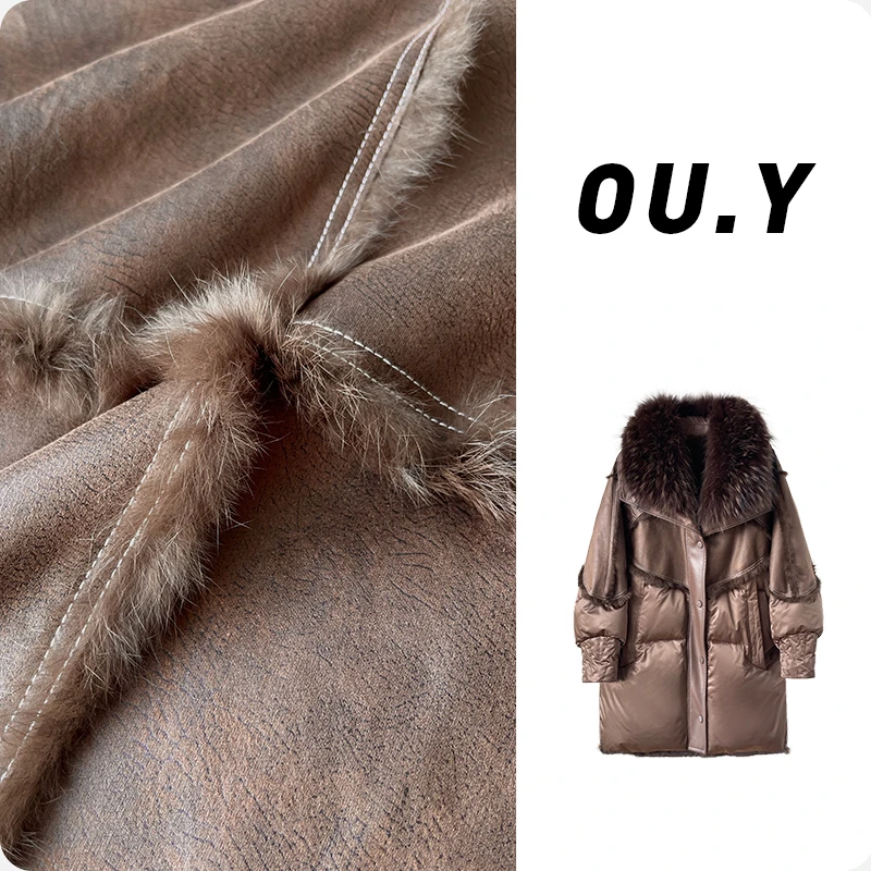 【SS】貉子毛皮毛一体冬季保暖长款宽松皮草外套  01Y0808