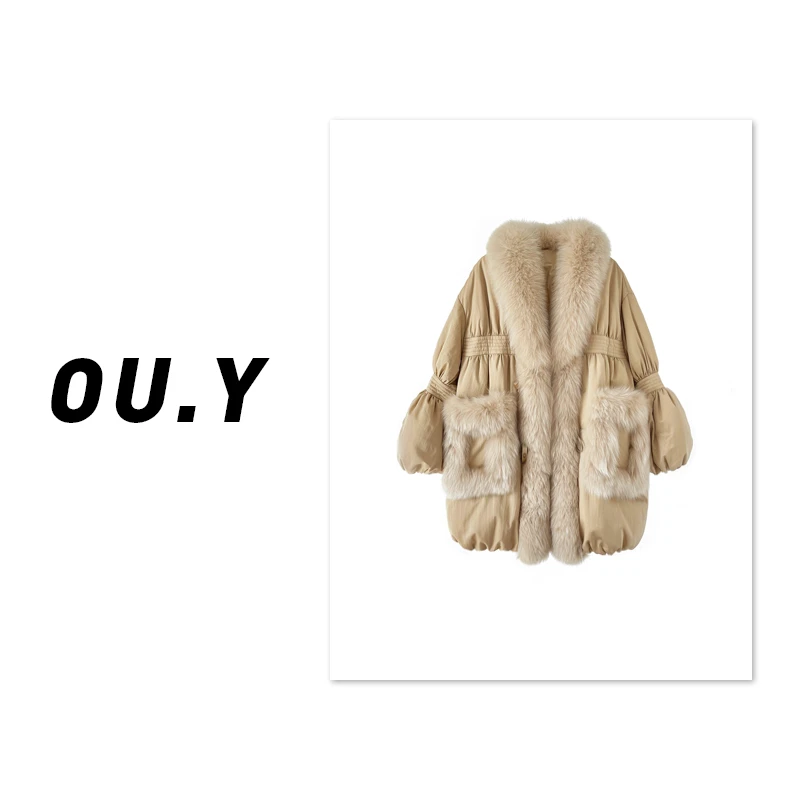 【SS】保暖狐狸毛设计师时尚气质灯笼袖鹅绒服女士外套 99Y23071