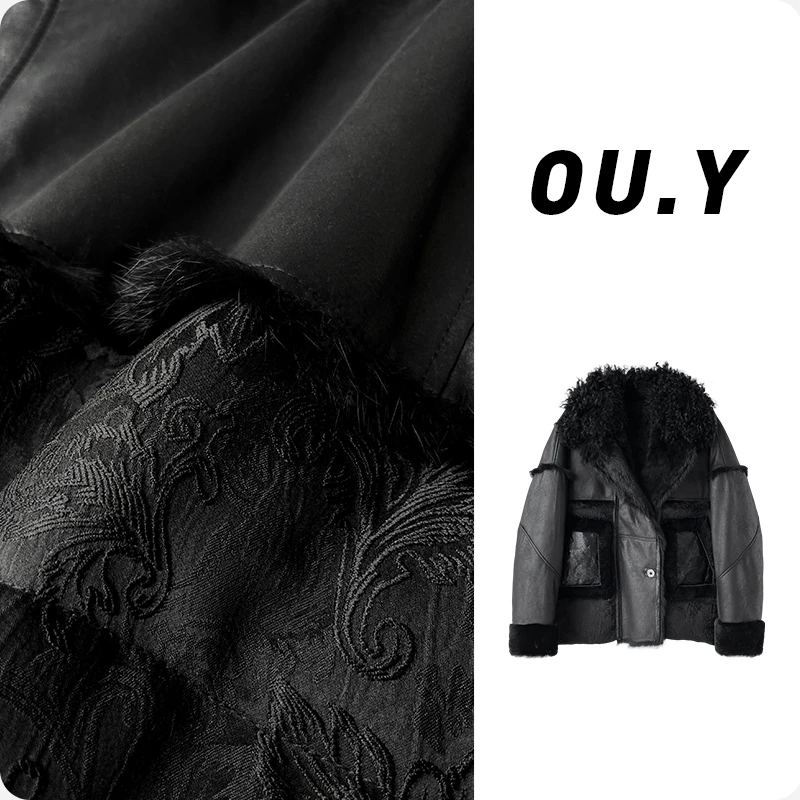 【SS】重工刺绣工艺兔皮毛一体休闲中长款皮草外套  01Y85010