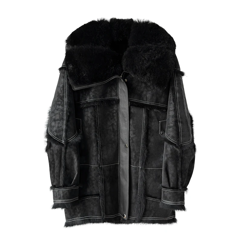 【SS】芭莎毛领显瘦修身气质中长款真皮毛外套  01Y336688