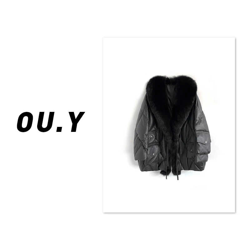 【欧尹原创】网红穿搭休闲风黑色时尚狐狸毛鹅绒服外套151Y99288-S5