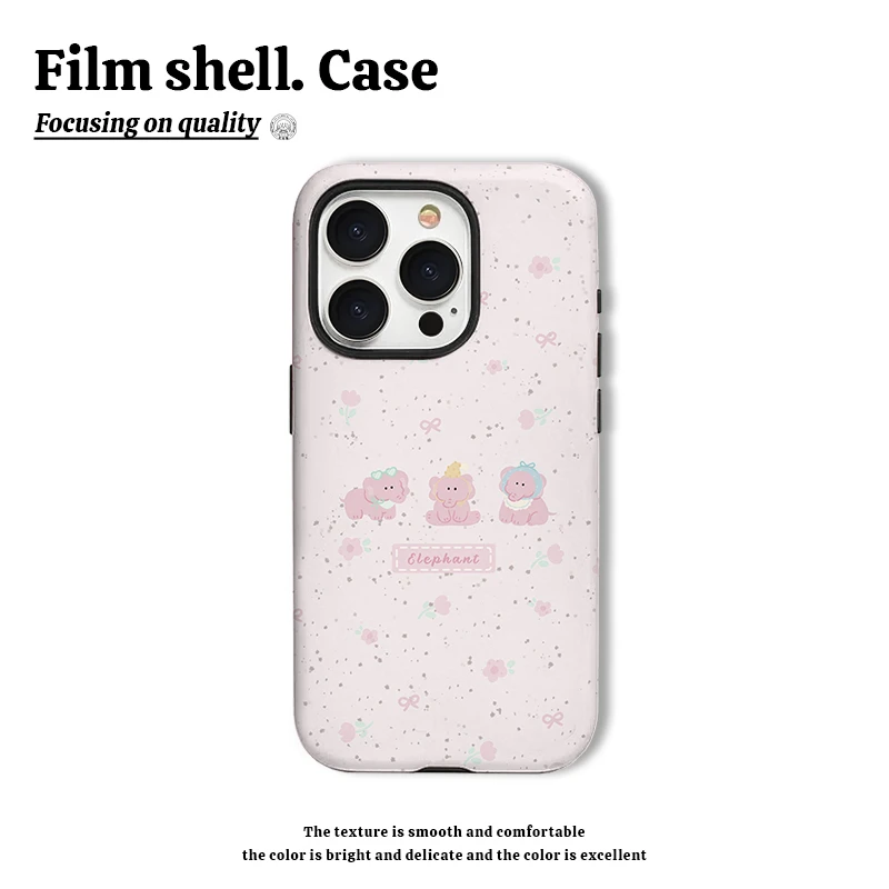 三只小粉象花朵满屏手机壳适用苹果vivo华为菲林二合一小米14荣耀