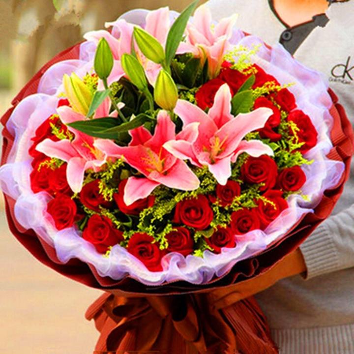 生日鲜花速递红玫瑰百合花束真花全国同城花店配送情人节送女友