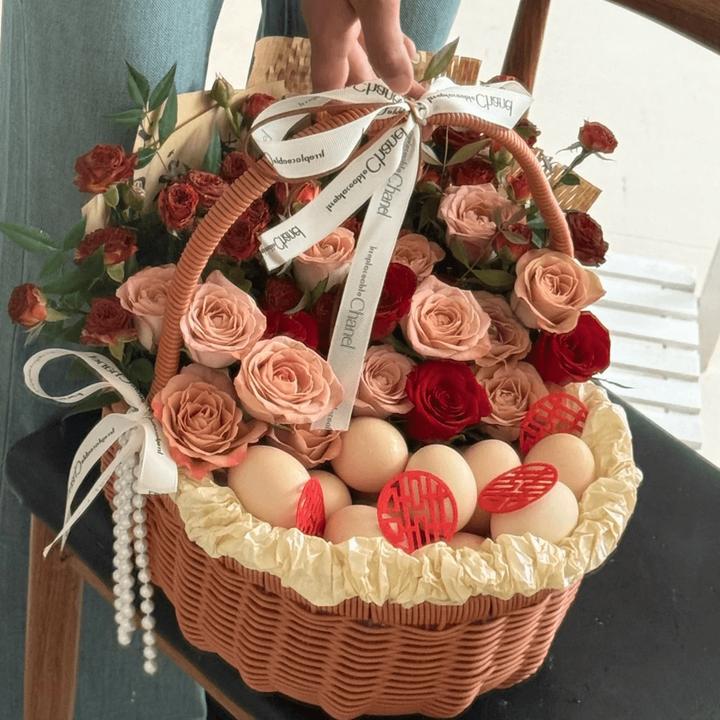 〖全国同城配送可预定〗月子鸡蛋手提花篮鲜花速递同城闺蜜鲜花同