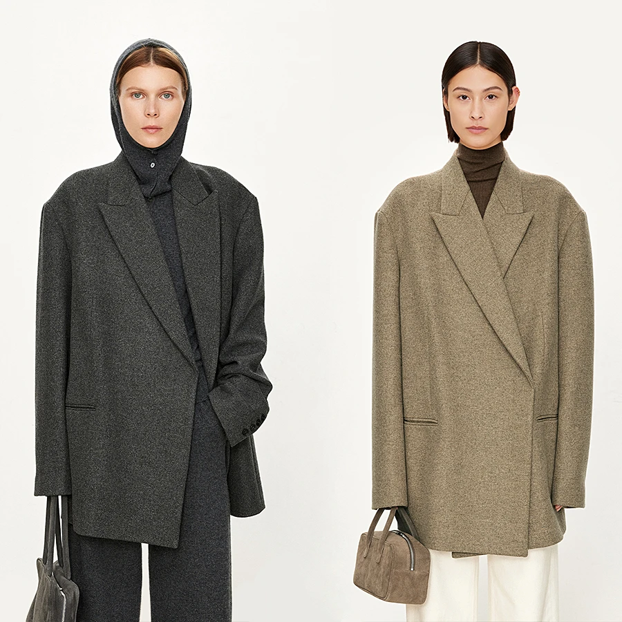 【商场同款新品】JOC高端超细羊毛 复古高级戗驳领_加宽偏襟倒T廓形