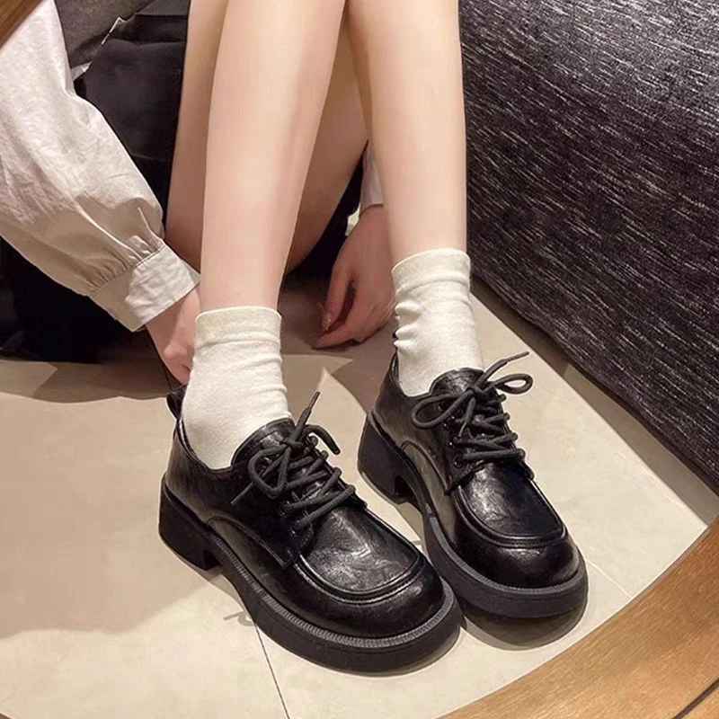 小敏家 厚底圆头系带小皮鞋女 软底百搭配裙子英伦风单鞋1871