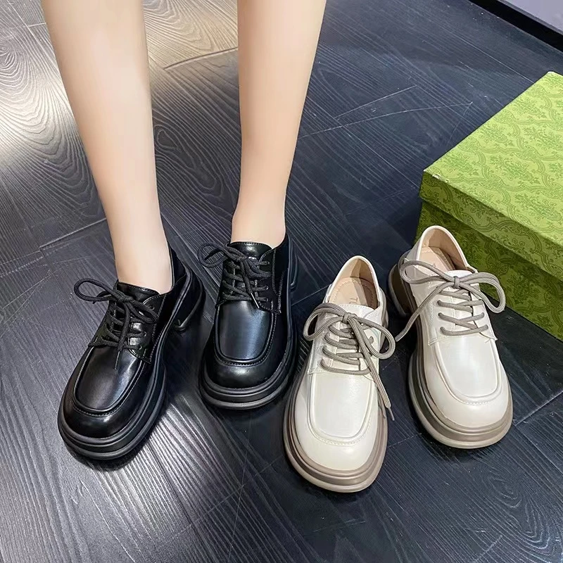 小敏家 复古英伦百搭设计感系带厚底小皮鞋女708