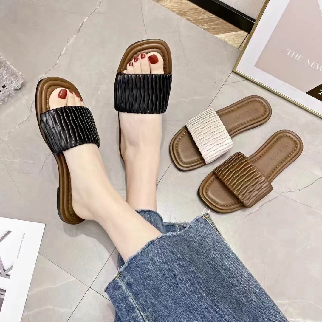 小敏家 清货~就几双 小香风一字拖鞋 外穿超火高级感凉拖鞋C25
