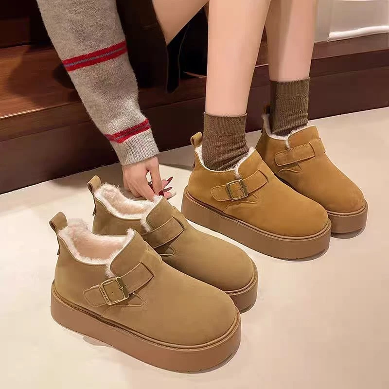 小敏家 厚底增高高帮雪地靴 冬季新款短筒保暖勃肯棉鞋子W-15