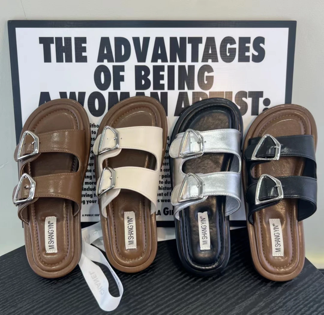 小敏家 复古勃肯凉拖鞋女 韩版仙女风舒适休闲软底一字拖606-6