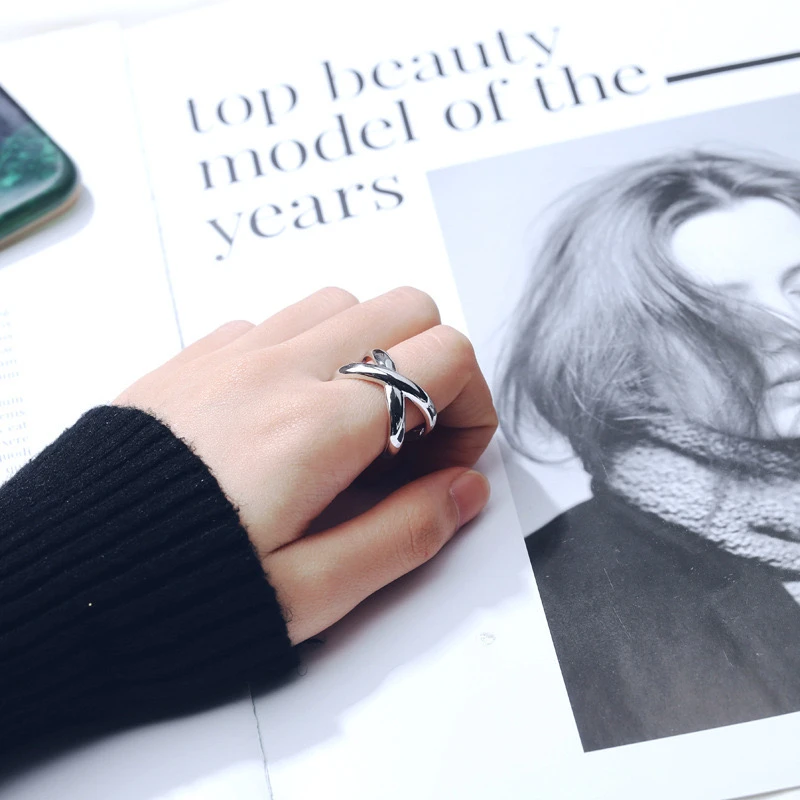 铜合金戒指 D329银色交叉戒指女简约小众百搭个性清冷饰品新款ins