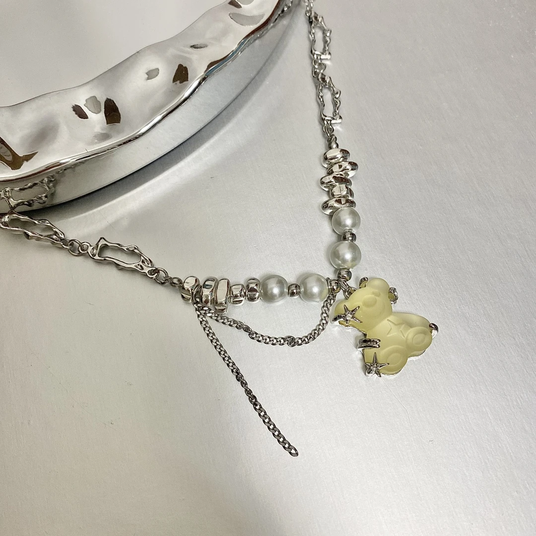 铜合金项链 X270黄色小熊吊坠项链女精致百搭时尚高级感学生饰品