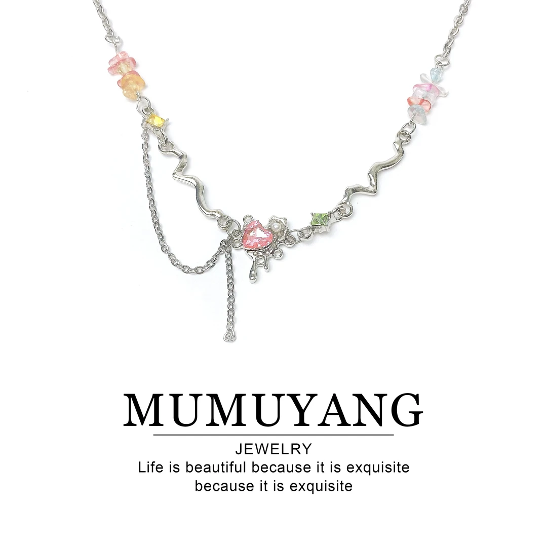 铜合金项链 A065粉色爱心设计感项链女精致百搭少女学生小众饰品