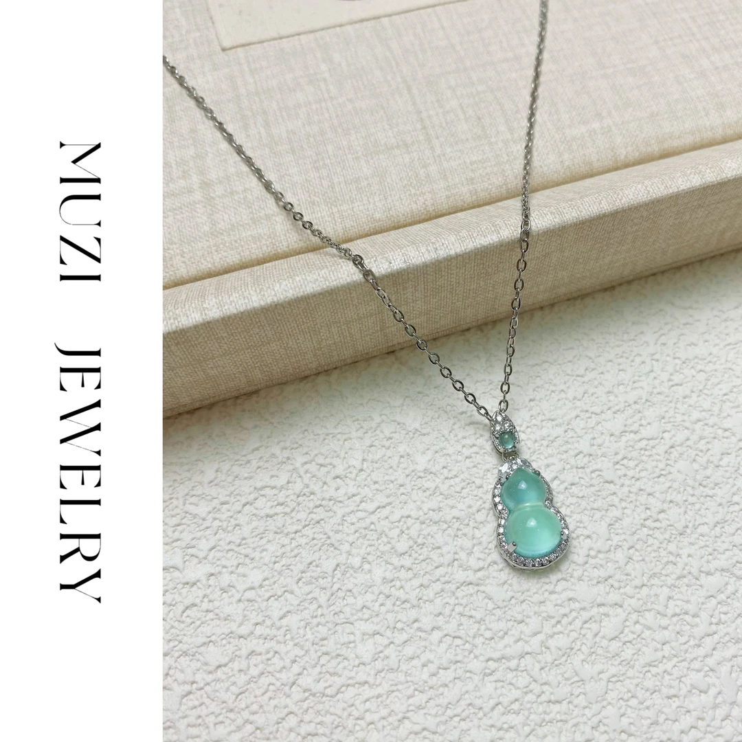 铜合金项链 A216湖蓝葫芦吊坠项链女文艺气质百搭小众时尚饰品新