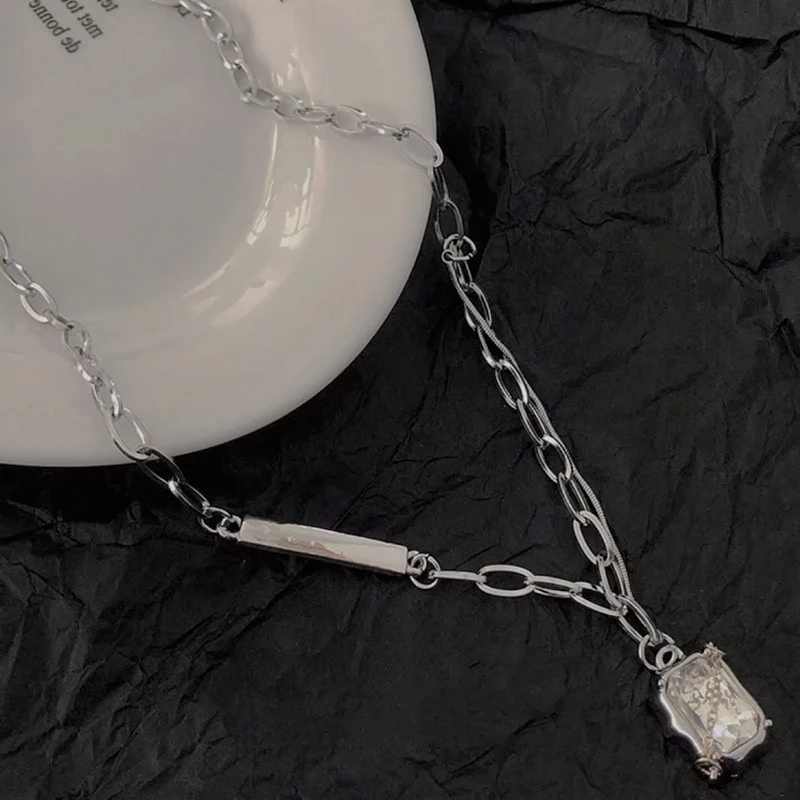 铜合金项链 X200几何立体方块吊坠项链女精致百搭时尚气质饰品新