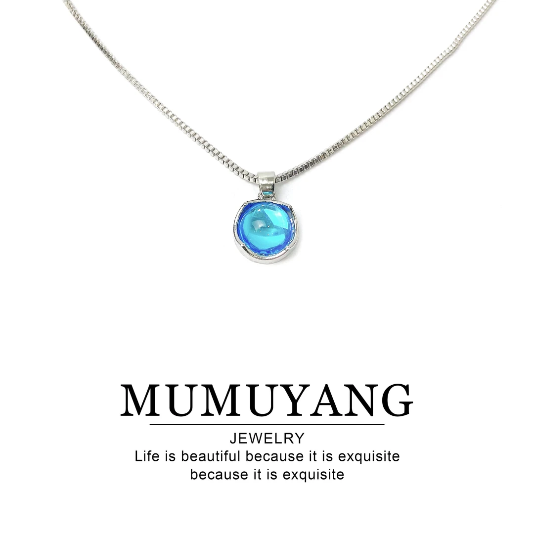 铜合金项链 A056海蓝色珠珠吊坠项链女精致百搭气质特色感饰品新