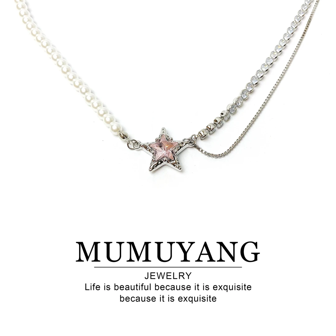 铜合金项链 MXL882新款五角星珠珠项链女设计高级感小众百搭饰品