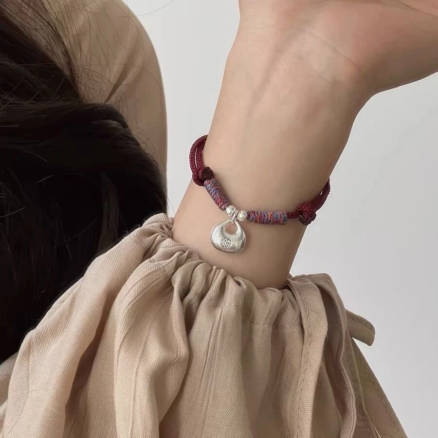 铜合金手链 C223猪肝红手饰女手工绳编制新中式小众简约饰品新款