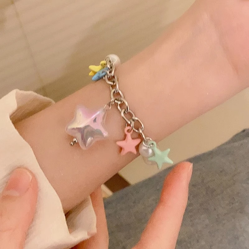 铜合金手链 S611彩色星星吊坠手饰女精致百搭时尚少女感饰品新款
