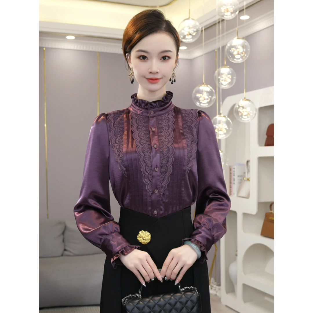 预售2025秋冬新款【X24-D319】气质小众加厚紫色缎面设计感上衣