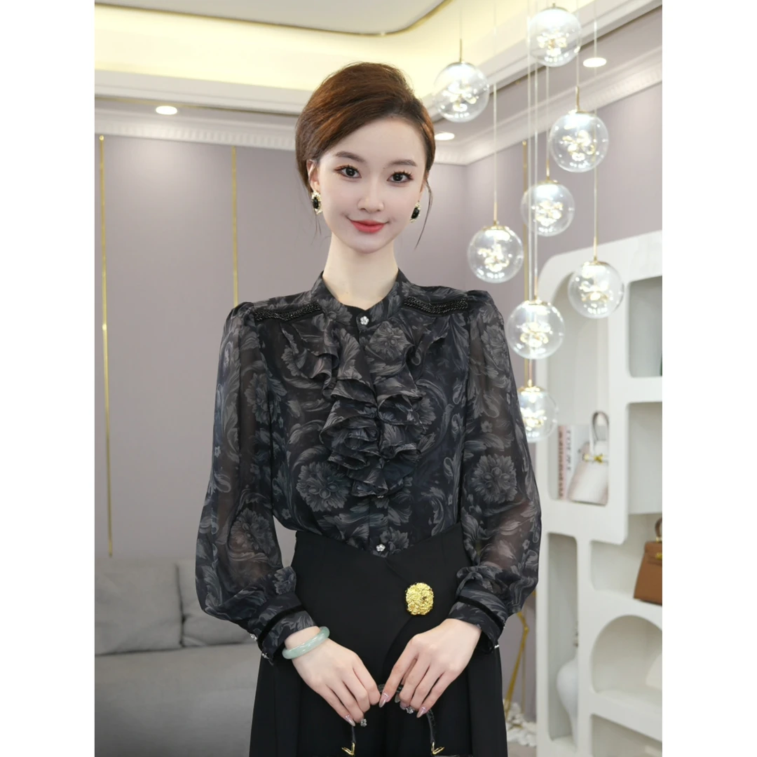 唐熹2025春夏新款【LT24-Q626】洋气灰色显瘦荡领显瘦长袖上衣