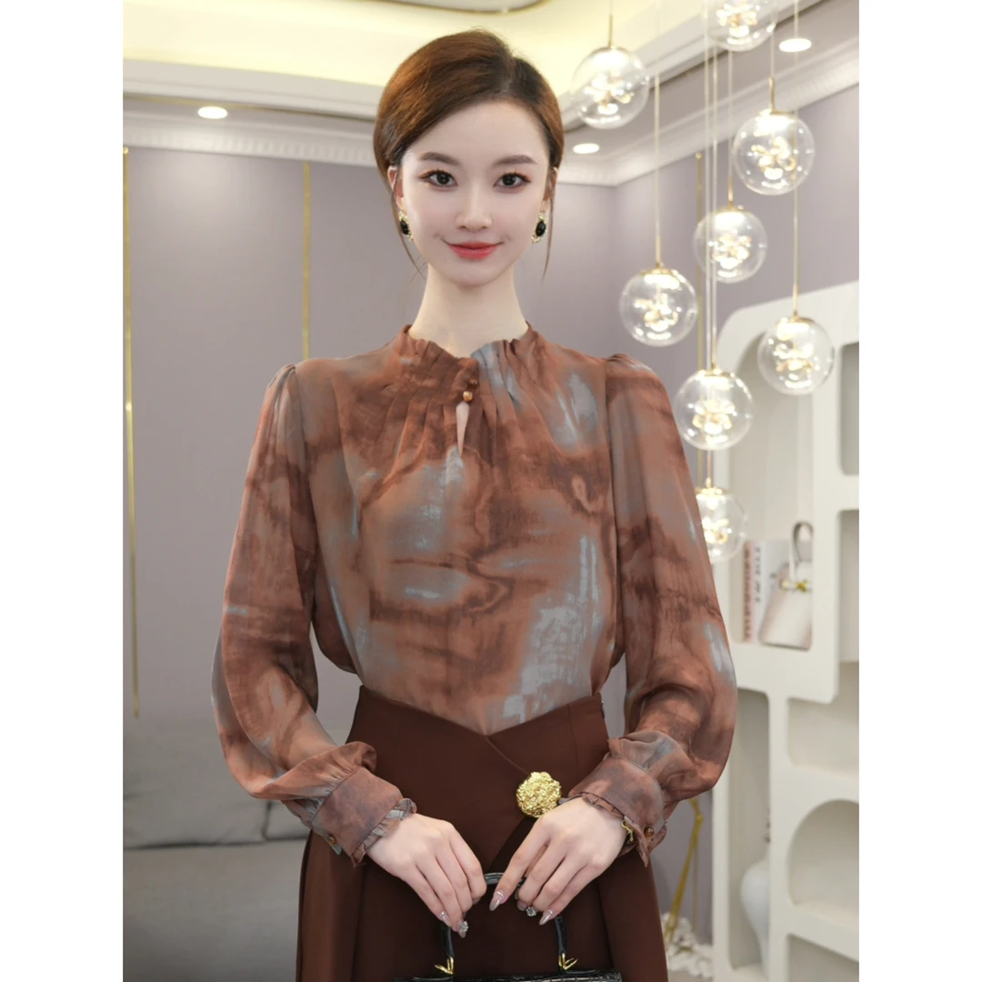 唐熹2025早春新款【5865】时尚设计感气质高级晕染长袖衬衫上衣