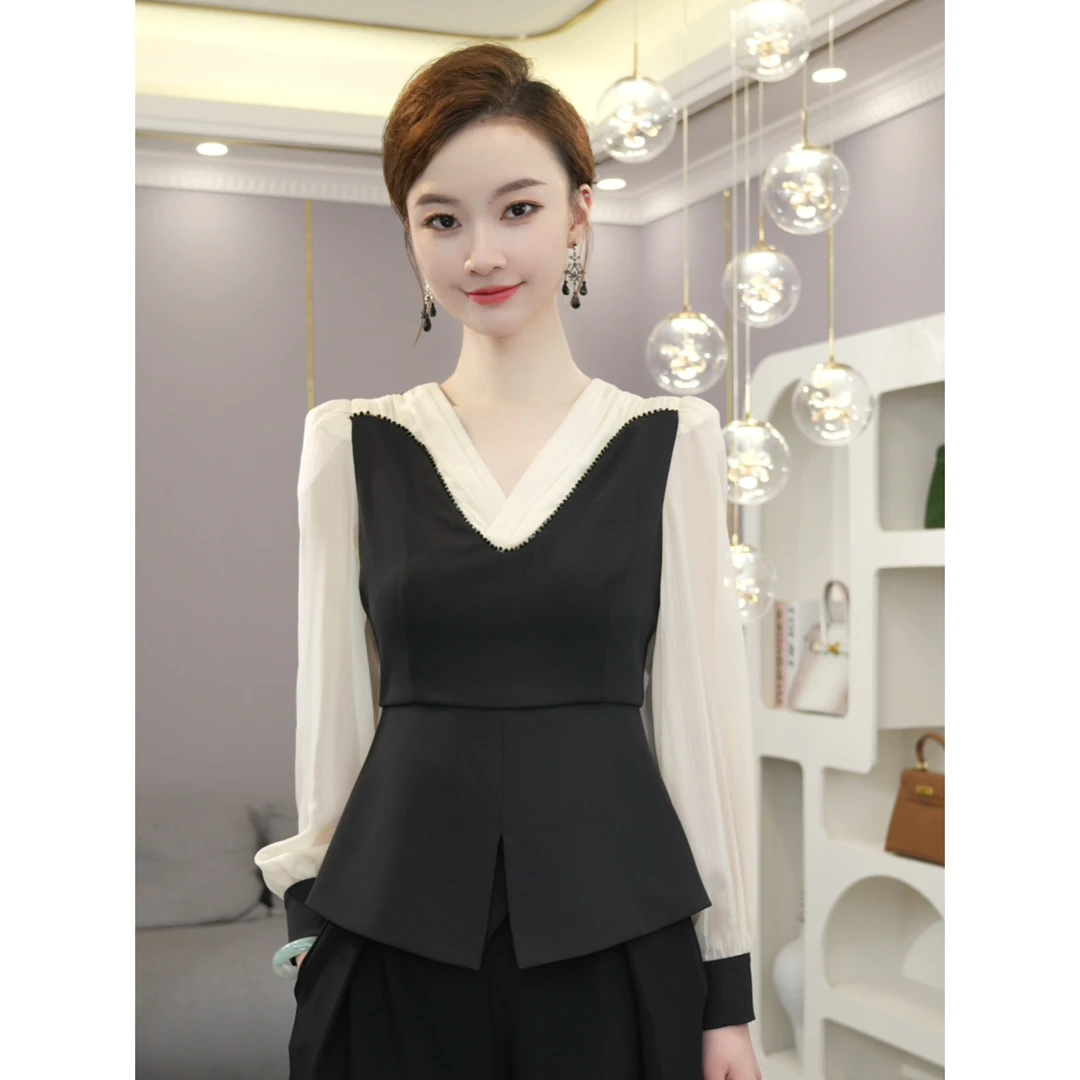 唐熹2025秋冬新款【Q24-Q717】设计时尚气质黑色长袖衬衫上衣