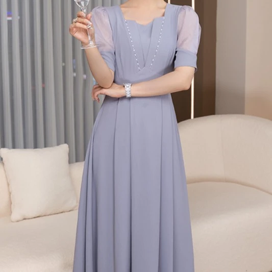 现货2025夏季新款【L23-X06】法式优雅小众设计紫色显瘦连衣裙子