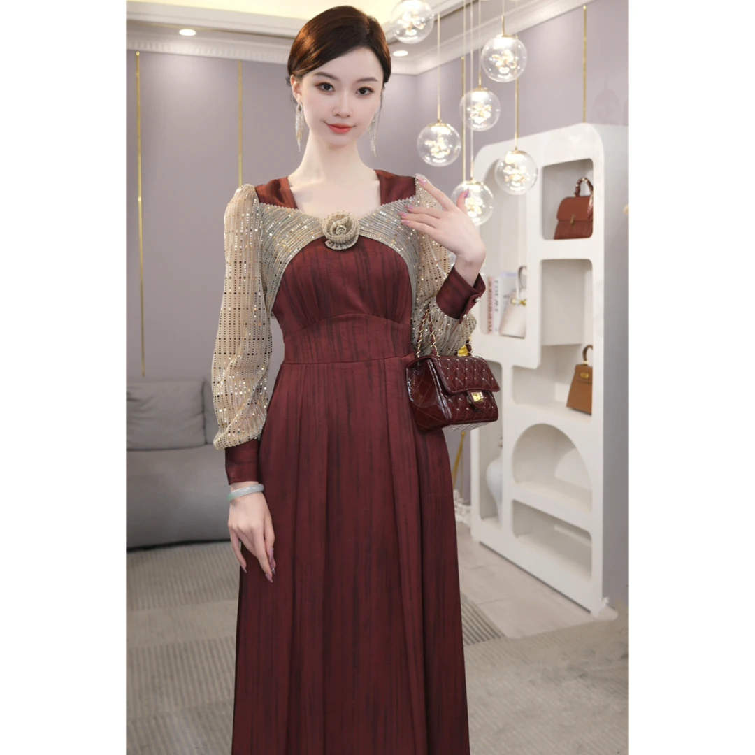 唐熹2026年春夏新款【X24-Q246】高级气质拼接红色连衣裙子女