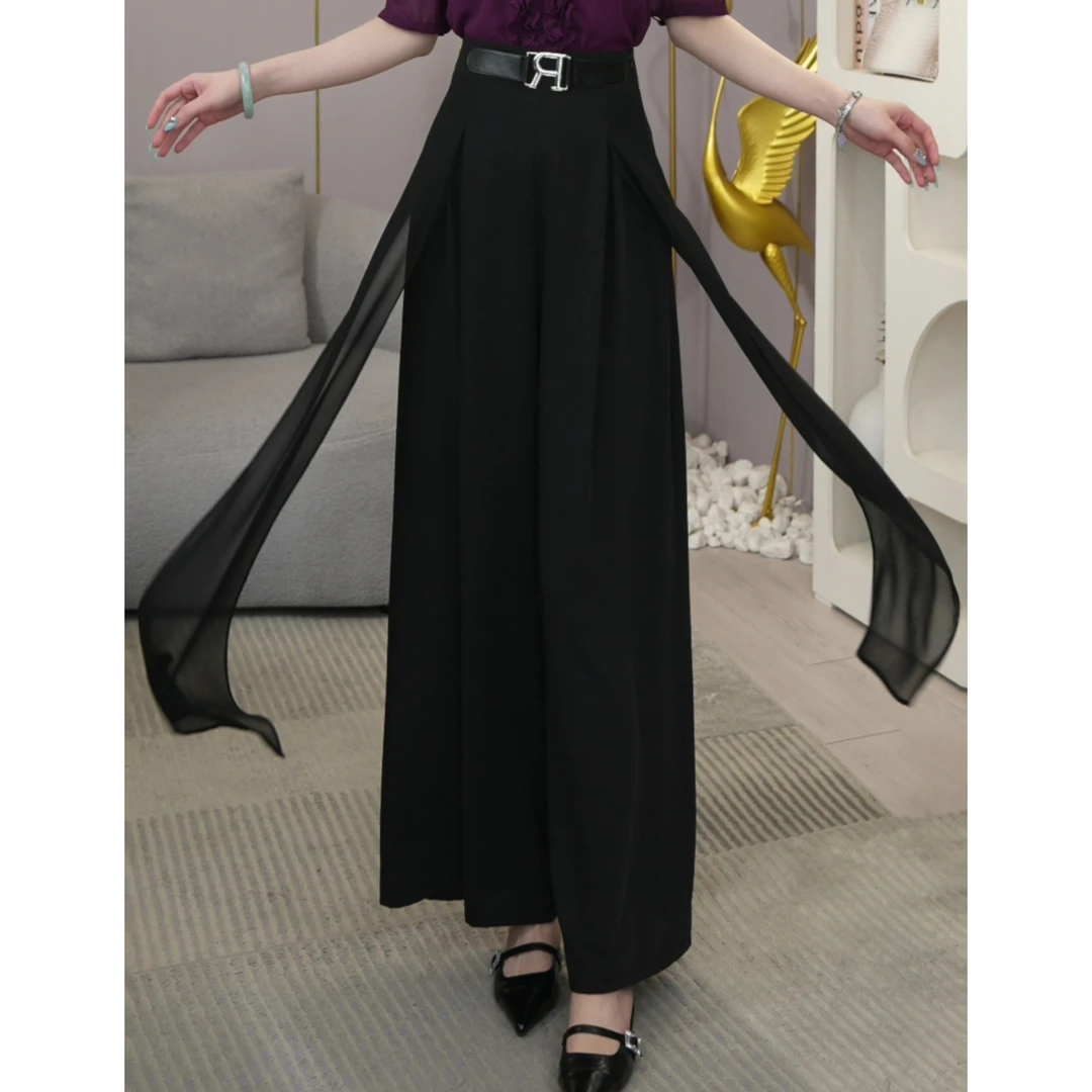 现货2025夏季新款【4107】时尚垂感高腰显瘦黑色直筒百搭显瘦裤子女