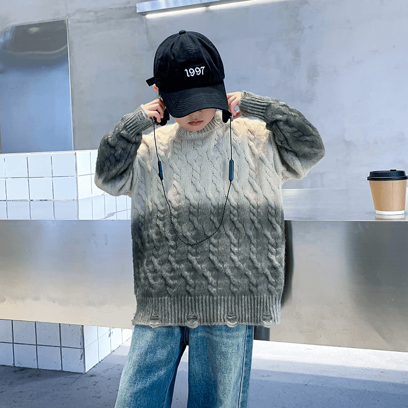 轩妈男童秋冬装复古渐变加厚毛衣K233MY3539