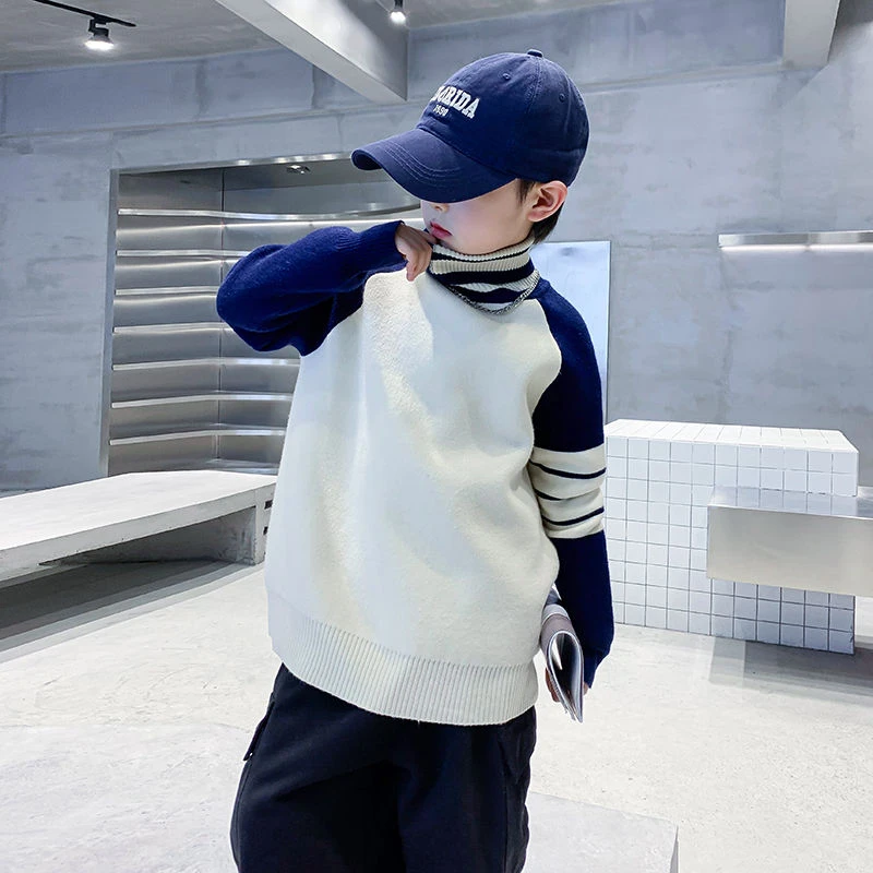 男童秋冬装拼色高领打底毛衣2023新款中大儿童潮K234MY3838针织衫