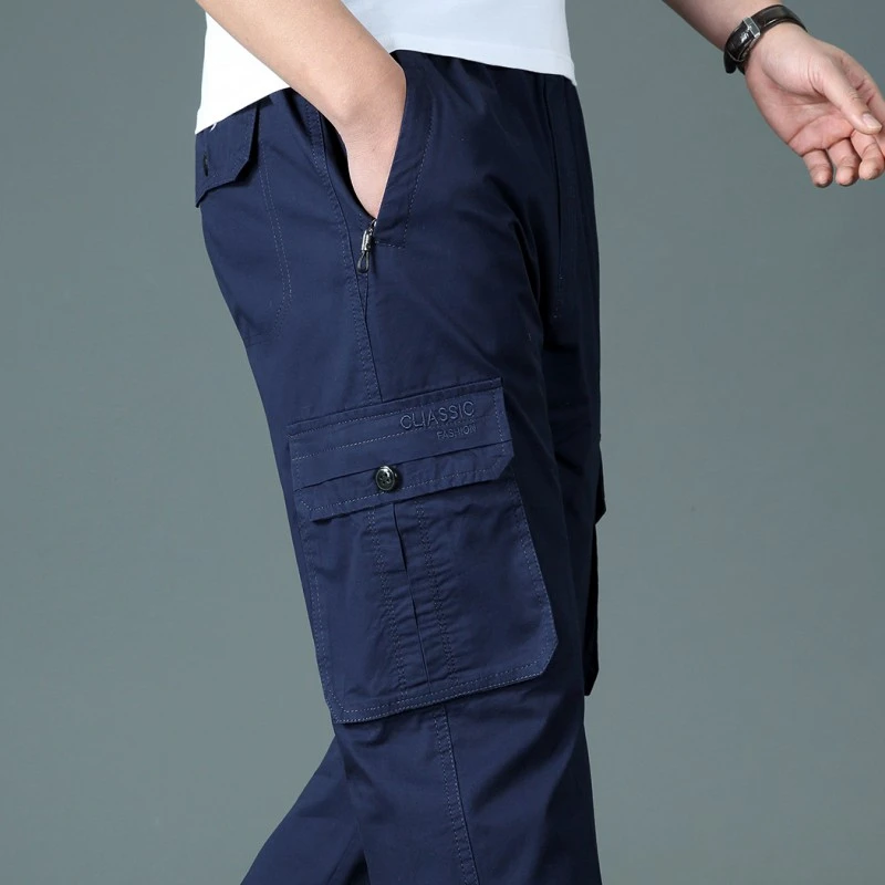 春秋新款男士休闲裤加肥加大直筒工装裤男多口袋宽松大码运动长裤