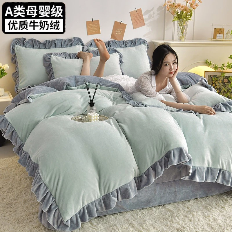 【8-9斤】A冬季加厚牛奶绒四件套双面加绒保暖被套被罩不掉毛防静电