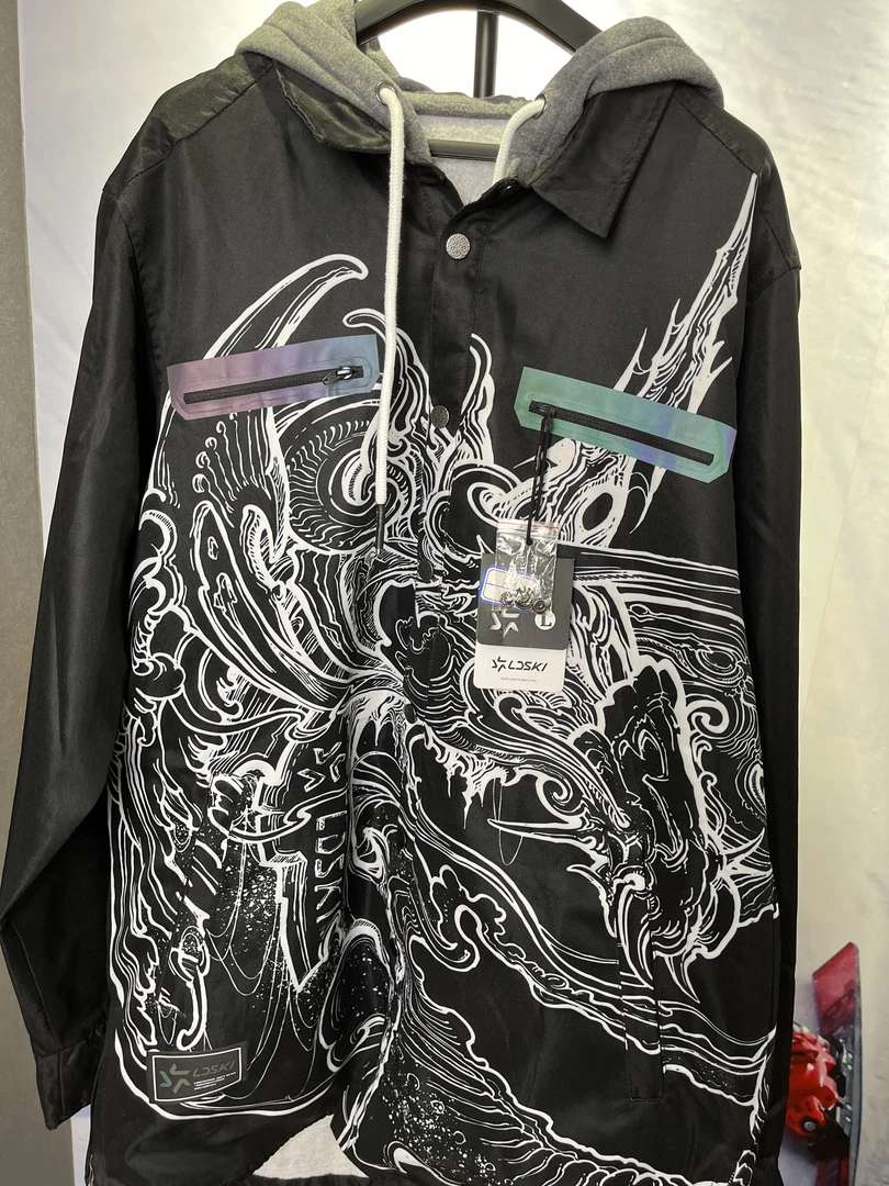 单板滑雪服男士休闲连帽潮流印花长袖黑色拼接运动男童时尚百搭