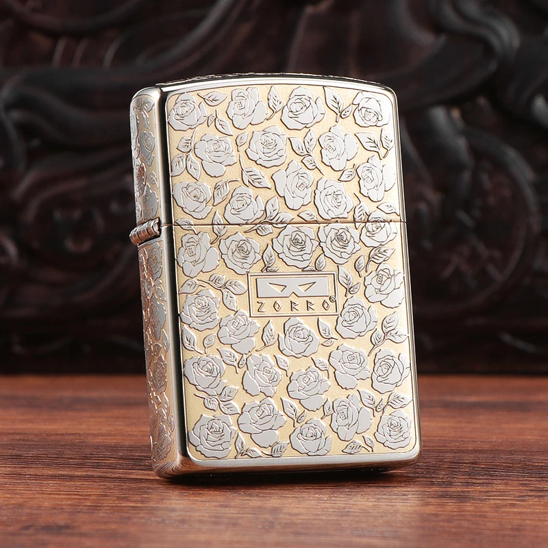 ZORRO佐罗二代白镍精雕99朵玫瑰防风煤油打火机男女生日礼物礼品