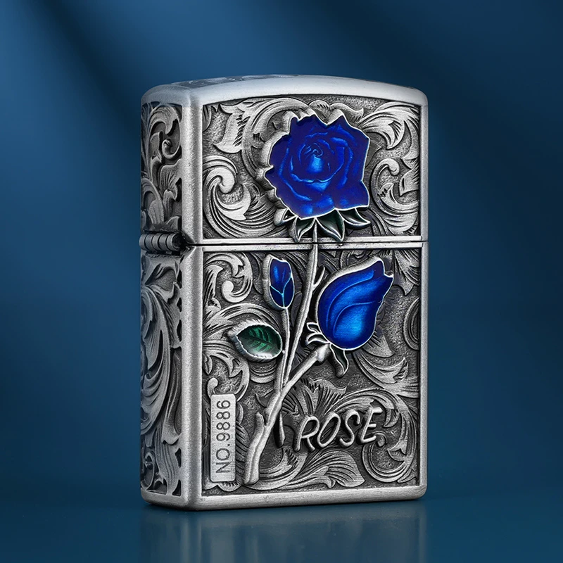 ZORRO佐罗重盔甲浮雕玫瑰花填漆煤油防风打火机 男女生日礼物礼品