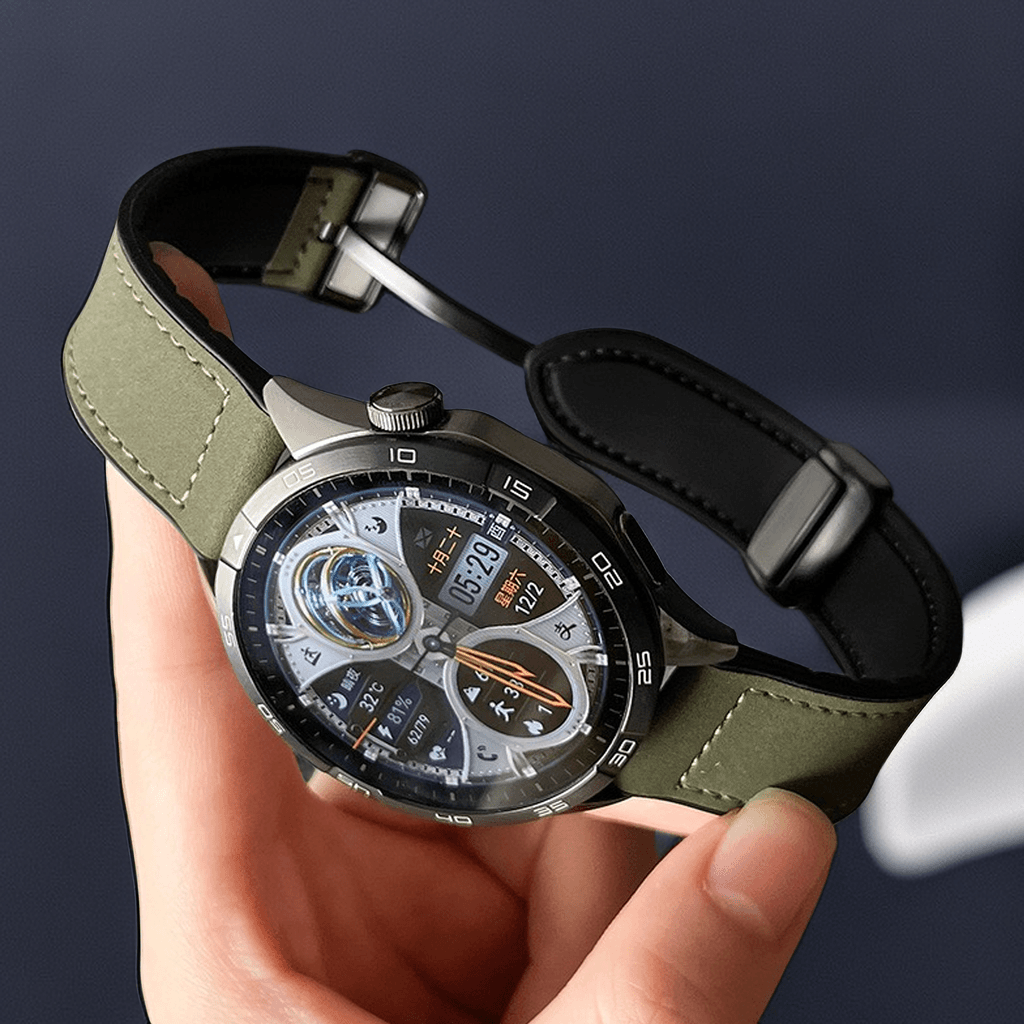 磁吸表带适用华为GT系列手表带watch34pro42疯马纹磁吸硅胶拼真皮
