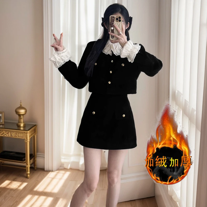 新款两件套装赫本风气质小香风套装高级小个子高腰女神裙子女6440