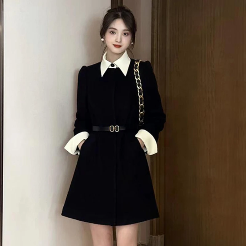 【TW】高级感小香风裙子黑色假两件连衣裙2025秋季新款气质裙子2064