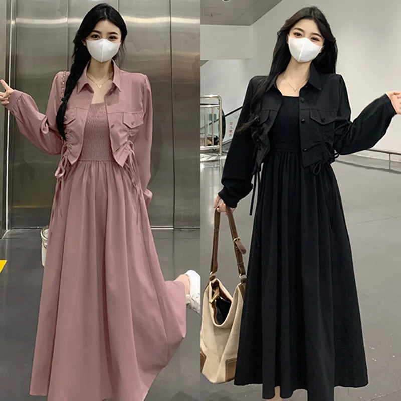 【大码】【两件套】开衫高级感秋季气质连衣裙胖mm显瘦套装B8335