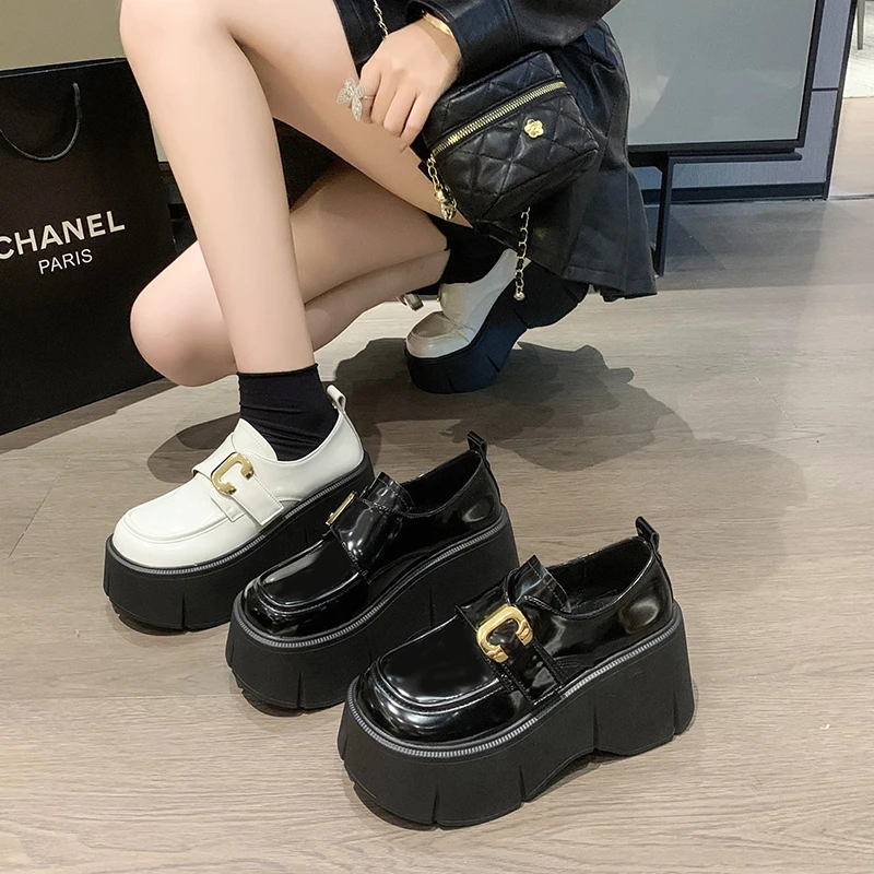 松糕玛丽珍鞋女乐福鞋2024春秋新款网红超火小个子增高7cm小皮鞋