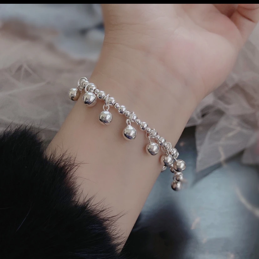 足银手链 流苏ins铃铛手链有声豆豆珠纯银小清新手镯响情人节礼物