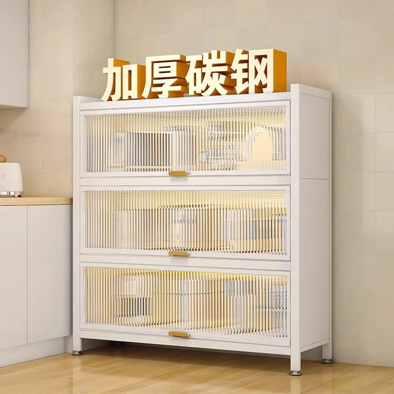厨房置物架落地多层收纳柜子微波炉家用带门多功能橱柜防尘储物柜