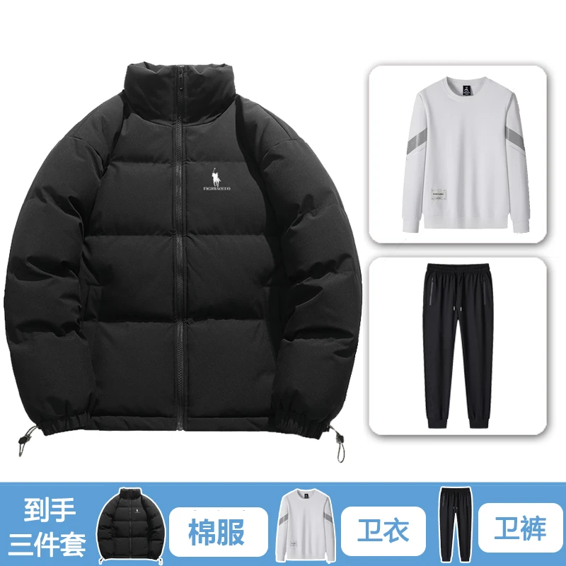 闪电保罗 男女冬季情侣宽松棉服卫衣卫裤套装保暖棉衣男士套装